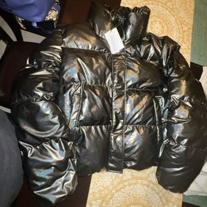 Noize Coco Gunmetal Holographic Puffer Cropped Jacket XXL